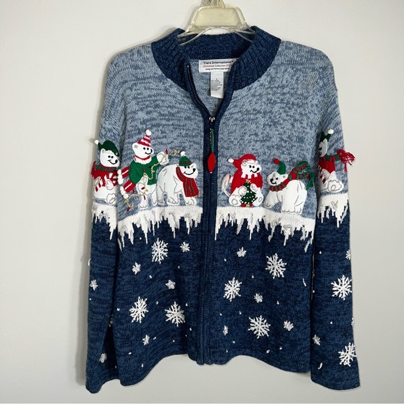 Tiara International Vintage Cardigan Sweater-Full Zip-Polar Bears-Large - Picture 2 of 8